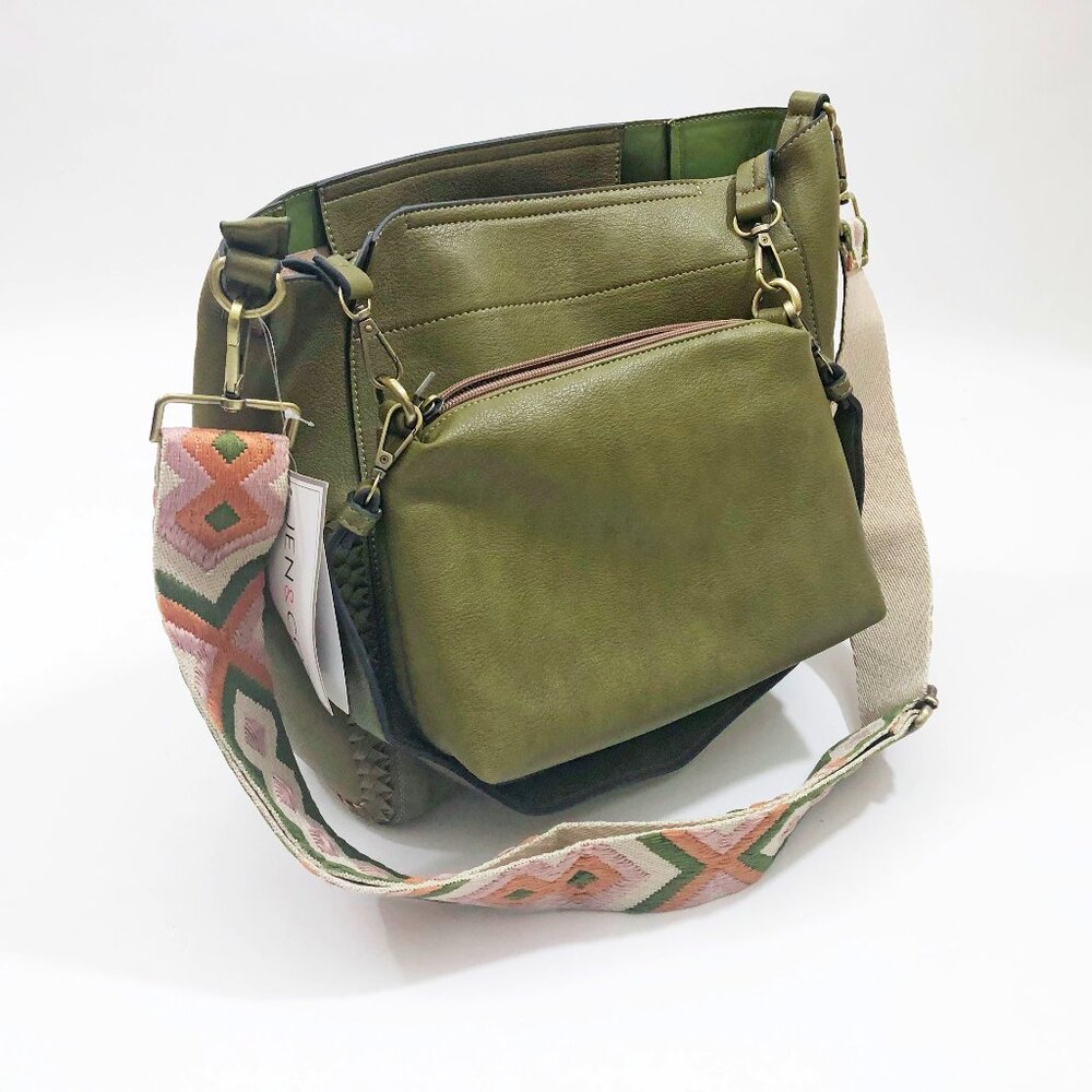 Jen & Co Bag in a Bag Penny Olive Green Vegan Leather Bucket Bag & Shoulder Bag